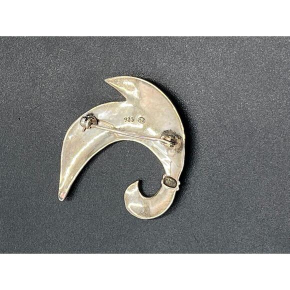 Vintage Mid-Century Modernist SU Sterling Marcasite Scroll Ribbon Leaf Brooch - Picture 12 of 15